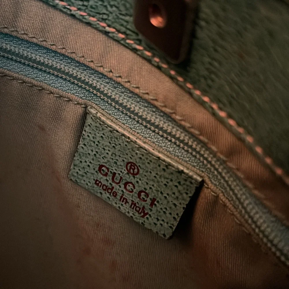 Gucci vintage green teal trim monogram canvas Abbey bag & Gucci dust bag - Picture 14 of 16